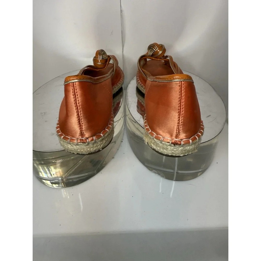 Cole‎ Haan Orange Espadrille Flats Knot Front Peep Toe Sz 8.5 Slip On Boho Shoes